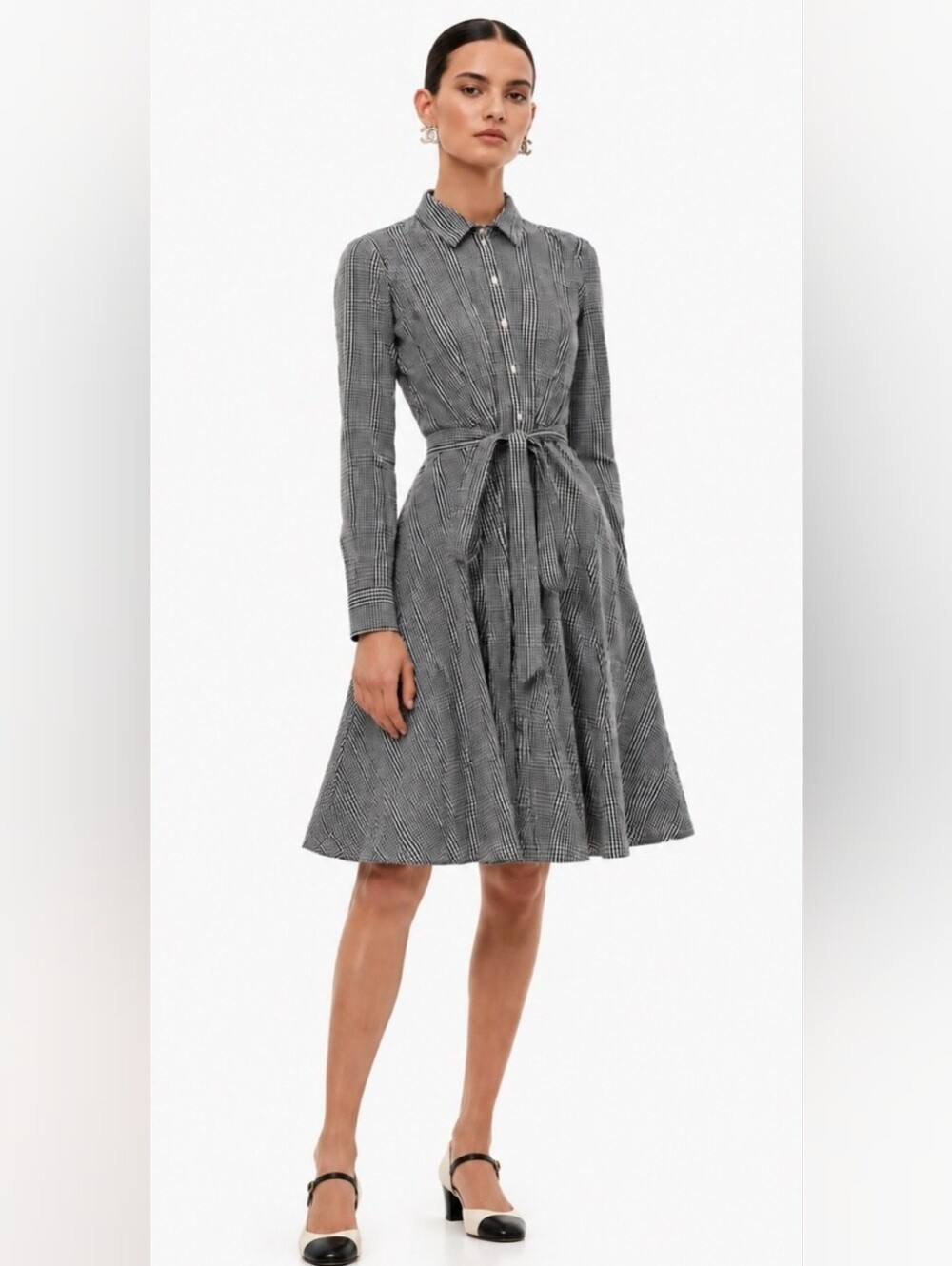 Brooks Brothers Cotton Gingham Shirt Dress Black White Size 10